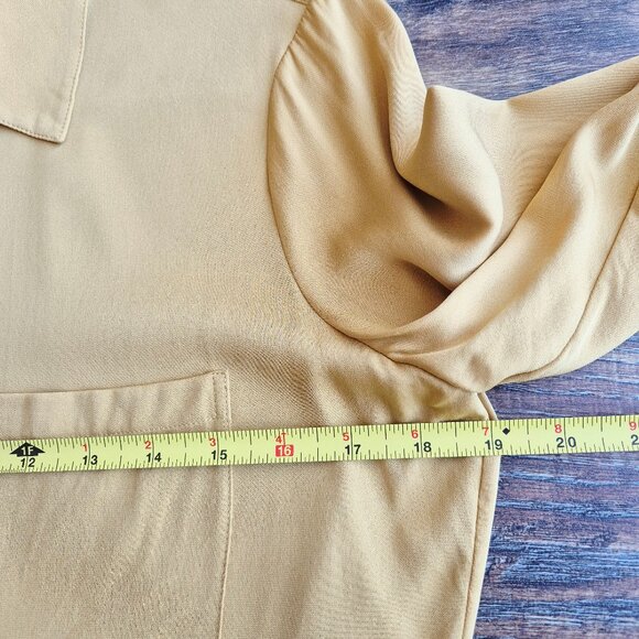 Theory Silk Blend Chiffon Tie-Front Button-Up Shirt Pocket Long Sleeve Yellow - Picture 12 of 13